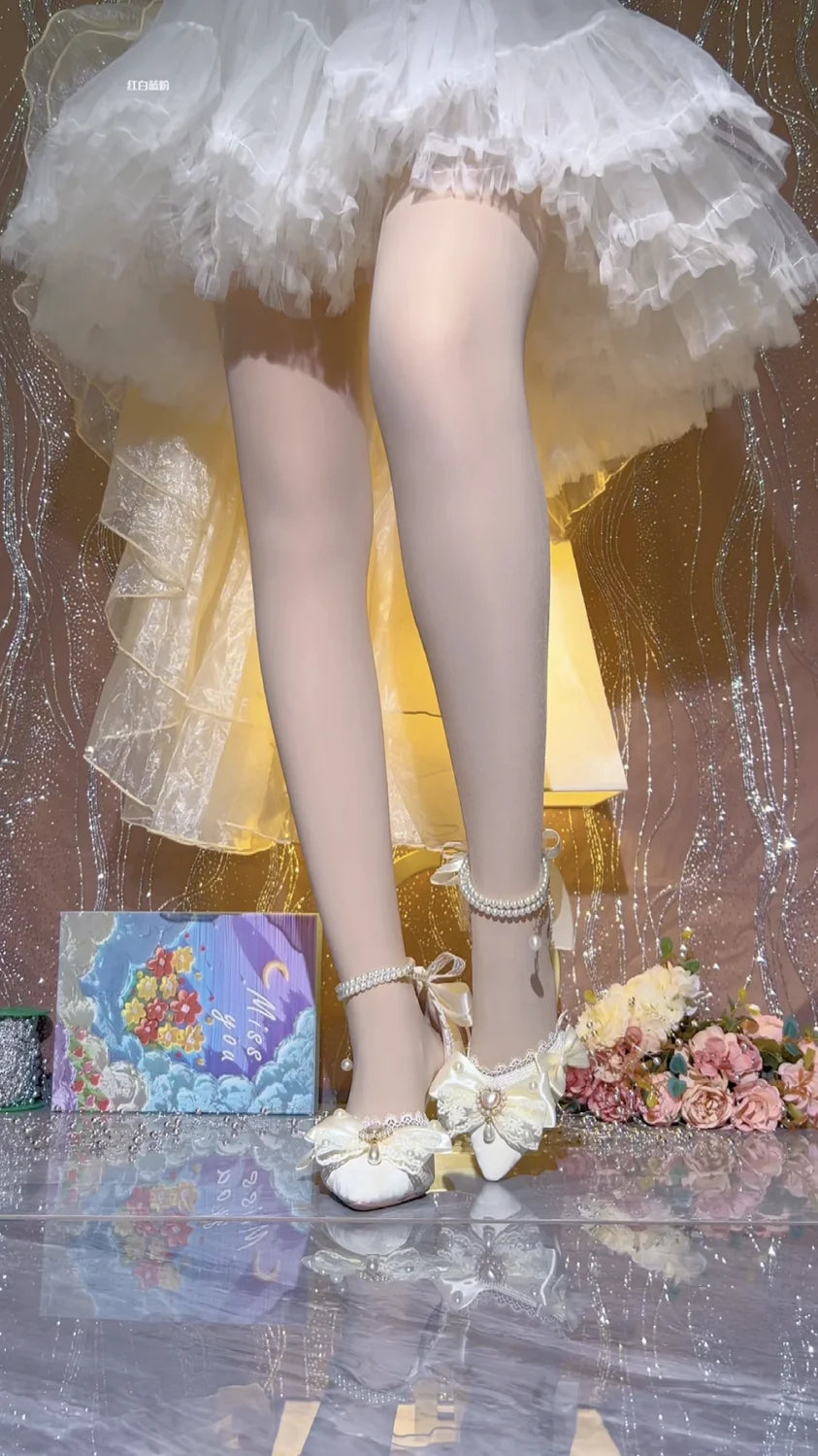 White Bridal Mary Jane Heeled Wedding Shoes